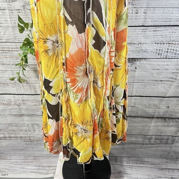 Coldwater Creek Skirt Petite Large Yellow Orange Floral Sheer Midi A Line Boho - Picture 13 of 16
